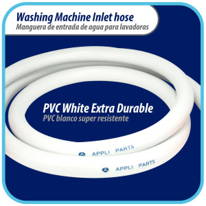 Appli Parts APIH-5934E2 5 ft Washing Machine Inlet Hose with 3/4 in nylon female connector straight and 90 degree elbow female connector with gaskets, PVC extra durable White hose