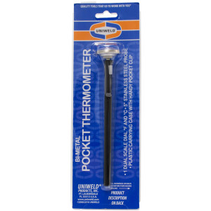 Uniweld 69901 Termometro Analogico de Bolsillo, Dial de 1 pulgada, Doble Escala de temperatura, -40 a 70 C, -40 a 160 F, Sonda de Acero Inoxidable