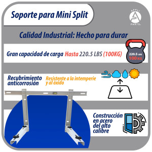 Appli Parts APAB-3160 Soporte de Montaje en Pared para Mini Split. Soporta hasta 160 kg, Compatible con 5000 a 36000 BTU, Incluye Barra con Nivel, Gomas Antivibracion y Kit Completo de Instalacion
