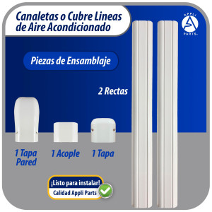 Appli Parts APLC-SET110 Cobertor para Lineas de Aire Acondicionado Juego de 100mm ancho, incluye 2 Rectas, 1 Acople,1 Tapa Pared, 1 Tapa  