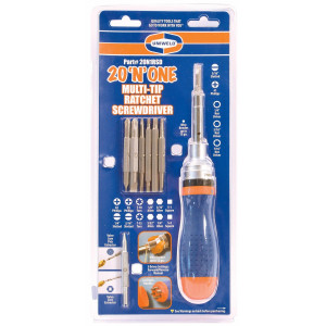 Uniweld Screwdriver Multiple 20 in 1 with Ratchet 1/4-5/16 drivers 14 Magnetic doubled-end Bits 20N1RSD 