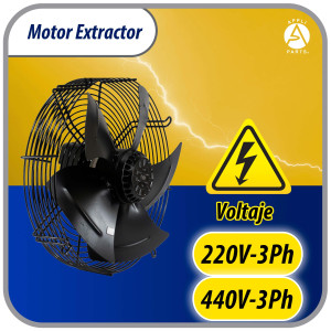 Appli Parts AXF-600-4 Extractor Axial 600 mm (23-5/8 pulg) 220-440 V, 3 ph, 60 Hz, AXF-600-4 830 W, 1550 rpm, Rango Temperatura -30 C a 60 C, incluye aspa y base tipo jaula