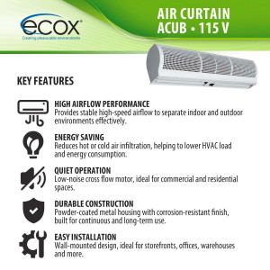 ecox ACUB09CA Air Curtain 36 in, 110 V, 60 Hz, 1 Ph, 100 W. For Residential or Commercial Use 