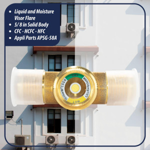 Appli Parts APSG-58A 5/8 in Sight Glass and liquid moisture indicator Flare connections with Solid Body for HVAC/R installations suitable for CFC HCFC HFC refrigerants