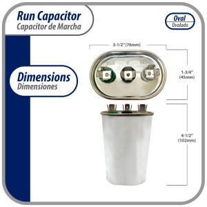 Appli Parts CON-60/5-370 Condensador Capacitor de Marcha 60+5 Mfd uF (microfaradios) 370VAC CBB65 Universal Aire acondicionado y otras aplicaciones Ovalado UL, 7.6cm Ancho 4.5cm Prof 10.2cm Alto