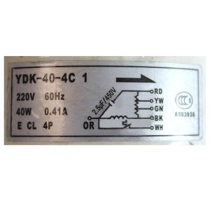Motor A.A. Evaporador Ydk-40-4c 220v 60hz 40w 0.41a Capacitor 2.5mfd/450v Wst-30000