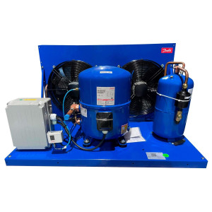 Danfoss OP-HGZ080D39Q Condensing Unit Microchannel Coil 7HP MBP 230V/3Ph/60Hz R134a,R404A,R448A,R449A,R452A,R513A POE Oil 2 Fan with Reciprocating Compressor MTZ80-3 115N0312 
