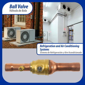 Appli Parts APBV-078 7/8 in Shut Off Ball Valve ODF Universal Replacement 610 psi (4.2 Mpa) max pressure -22 F to 248 F work temperature with 1/4 in SAE service port, with 7-7/8 in overall length