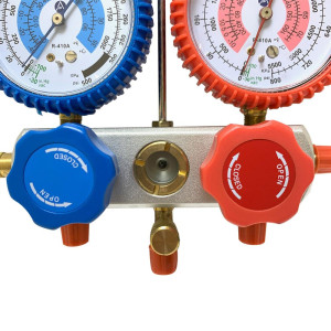Appli Parts APMG-A1A36S R410A Manifold Gauge Set, Aluminum Body with Sight-glass Includes 36 in long, 5/16 in SAE Red/Blue, 1/4 in SAE Yellow Hose Set