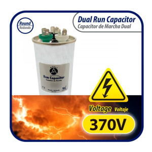 Appli Parts Dual Run Capacitor for ac 15+5 Mfd uF (microfarads) 370VAC CBB65 Round Universal fit for hvac and other applications 2 in Wide 3-1/2 in Height CON-15/5-370-R 