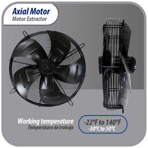 Appli Parts AXF-600 Extractor Axial 600 mm (23-5/8 pulg) 220 V, 1 ph, 60 Hz, 920 W, 1600 rpm, Rango Temperatura -30 C a 60 C, incluye aspa y base tipo jaula