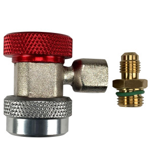 Appli Parts APQC-134H Acople Rapido Refrigeracion y Aire Acondicionado Automotriz para carga y servicio R-134 Alta rojo, adaptador de bronce, conexion de 1/4 de pulg