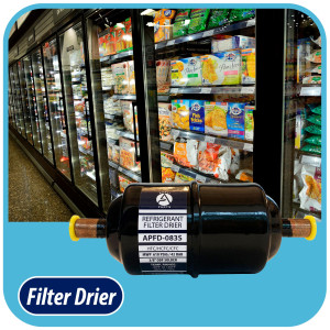 Appli Parts APFD-083S 3/8 in Liquid Line Refrigerant AC Filter Drier hvac Refrigeration 083S ODF Sweat Solder connection universal unidirectional 5-1/2 in long 2 in wide