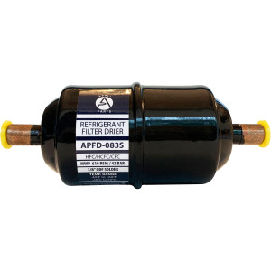 Appli Parts APFD-083S 3/8 in Liquid Line Refrigerant AC Filter Drier hvac Refrigeration 083S ODF Sweat Solder connection universal unidirectional 5-1/2 in long 2 in wide