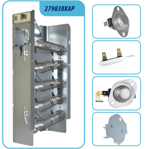 279838 Appli Parts Kit Resistencia Secadora 279838KAP KIT
Incluye 279838 Resistencia, 3977767 Termostato, 3387134 Termostato, 3392519 Fusible, 3977393 Fusible