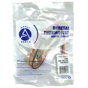 Appli Parts APBT-S8835 Bimetal Thermostat 2 Wire, Open 59 F and Close 32 F, orange and brown colored wires, Reference: BIM-8835 RO40504 Thermodisc