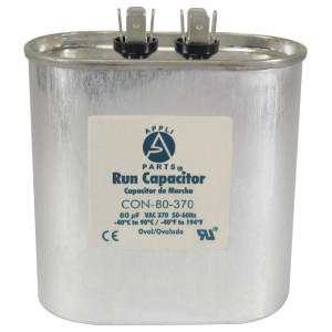 Appli Parts Run Capacitor for ac 80 Mfd uF (microfarads) 370VAC CBB65 Oval Universal fit for hvac and other applications in High in Wide CON-80-370 