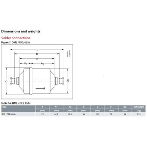 Danfoss 023Z5019 Filtro Secador 3/8pulg linea de Liquido para sistemas de aire acondicionado y refrigeracion DCL 053S Soldable 2.8-4.1tons Unidireccional 11.3cm Largo 5.8cm Ancho