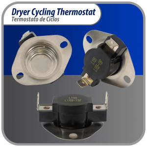 Appli Parts APTD-L155 Cycling thermostat L155-15F universal replacement for multiple brand dryers older commercial models only 2 connections replaces 60T11, D501759