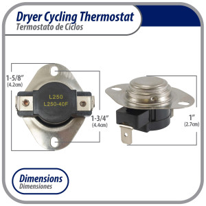Appli Parts APDT-L250 Thermostat Dryer snap disc L-250-40F Hi limit opens at 250 F replacement for WH4X584 APDT-L250