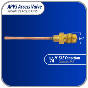 Appli Parts APVS-14182 1/4 in SAE Access Schrader Valve x 1/8 ODF x 2 in Copper Stem with Valve Core and Cap with gasket and core remover for AC and refrigeration systems