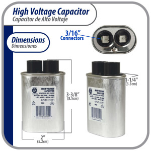 Appli Parts APMC-21091 Condensador Capacitor para microondas 0.91 Mfd uF (microfaradios) Alto Voltaje 2100V tipo CH85 21105 Remplazo universal para multiples marcas