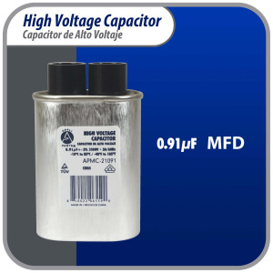 Appli Parts APMC-21091 Condensador Capacitor para microondas 0.91 Mfd uF (microfaradios) Alto Voltaje 2100V tipo CH85 21105 Remplazo universal para multiples marcas