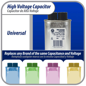 Appli Parts APMC-21091 Condensador Capacitor para microondas 0.91 Mfd uF (microfaradios) Alto Voltaje 2100V tipo CH85 21105 Remplazo universal para multiples marcas