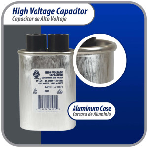 Appli Parts APMC-21091 Condensador Capacitor para microondas 0.91 Mfd uF (microfaradios) Alto Voltaje 2100V tipo CH85 21105 Remplazo universal para multiples marcas