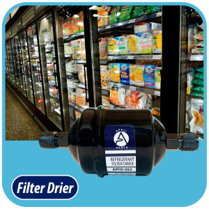 Appli Parts APFD-052 1/4 in Liquid Line Refrigerant AC Filter Drier hvac Refrigeration 052 SAE Flare connection universal unidirectional 4-1/2 in long 2 in wide
