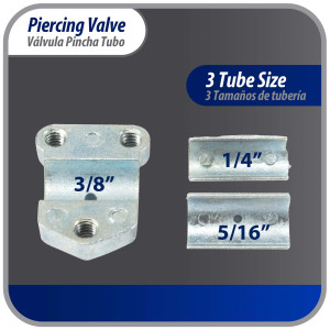 Appli Parts APT-PV110 1/4, 5/16, 3/8 in Bullet Piercing Valve kit with tube size adapters and o ring seal for small refrigeration systems with 1/4 in SAE Service Port