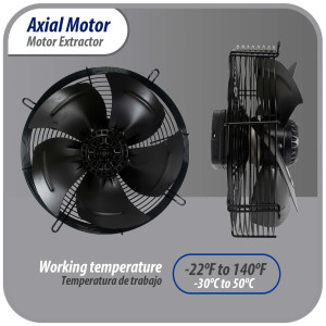 Appli Parts AXF-350-1 Extractor Axial 350 mm (13-3/4 pulg) 110V, 1 ph, 60 Hz, 180 W, 1550 rpm, Rango Temperatura -30 C a 60 C, incluye aspa y base tipo jaula