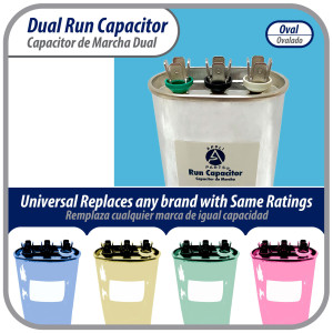 Appli Parts Condensador Capacitor de Marcha 20+5 Mfd uF (microfaradios) 370VAC CBB65 Universal Aire acondicionado y otras aplicaciones Ovalado UL E476928 CON-20/5-370