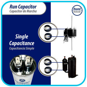 Appli Parts Run Capacitor for ac 12.5 Mfd uF (microfarads) 370VAC CBB65 Round Universal fit for hvac and other applications 3 in High 1-5/8 in Wide CON-12.5-370-R  