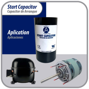 Appli Parts motor start capacitor 400-480 Mfd (microfarads) uF 110-125 VAC universal fit for electric motor applications 1-3/4 in Wide 3-3/8 in Height CON-400-110

