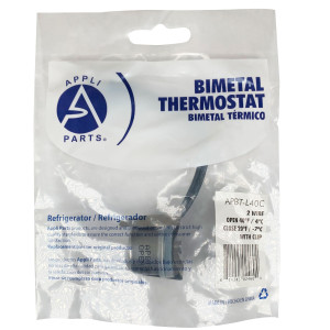 Appli Parts APBT-L40C Bimetal Thermostat 2 Wire, Open 40 F and Close 20 F, With Clip, black and black colored wires, Reference BIM-316 / Thermodisc