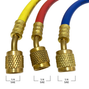 Appli Parts APMG-H36630 90cm Largo 1/4 pulg SAE, 3 Mangueras para Manometro, Multiple Refrigerante, Rango de presion 600-3000 psi para uso en Sistemas de Refrigeracion y Aire Acondicionado