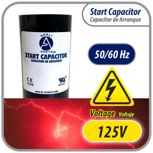 Appli Parts motor start capacitor 233-280 Mfd (microfarads) uF 110-125 VAC universal fit for electric motor applications 1-7/16 in Wide 3-3/8 in Height CON-233-110