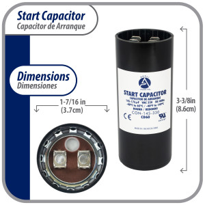 Appli Parts CON-145-330 Capacitor de Arranque 145-175 MFD (microfaradios) uF, 330 VAC. Universal para Motores Electricos, condensador de arranque de 3.7 cm de Diametro, 8.6 cm de Alto