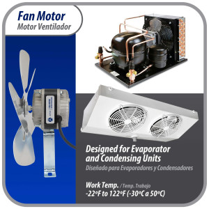 Appli Parts APFM-161E 16W refrigeration condenser and evaporator motor 115V 60Hz 0.95A 1450rpm includes base and 10in aluminum Fan Blade CCW shaft end Universal fit