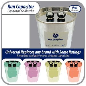Appli Parts Run Capacitor for ac 20 Mfd uF (microfarads) 370VAC CBB65 Oval Universal fit for hvac and other applications in 2-3/4 in Wide 1-3/4 in Depth 4-1/4 in Height CON-20-370 