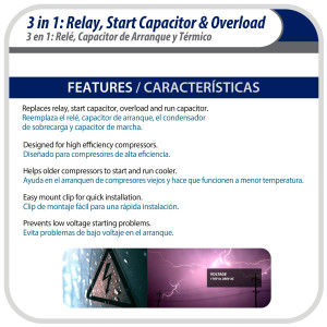 Appli Parts APTO-810 Kit 3 en 1, 1/12 a 1/5 HP, 115 V, Relay de Arranque, Capacitor y Termico Kit 3 en 1 RCO-810 remplazo para compresores de capacidad entre 1/12 y 1/5hp 115V UL SA44719