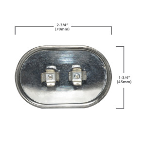 Appli Parts Run Capacitor for ac 75 Mfd uF (microfarads) 370VAC CBB65 Oval Universal fit for hvac and other applications 2-3/4 in Wide 1-3/4 in Depth 5-3/4 in Height CON-75-370 