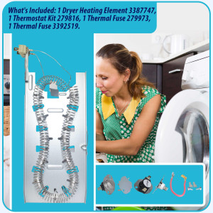 3387747 Appli Parts Kit Resistencia para Secadora 3387747KAP Compatible con Kenmore Samsung Whirlpool KitchenAid y otras. Incluye 1 resistencia de secadora 3387747 1 termostato 279816AP y 1 fusible termico 279973AP y 3392519AP