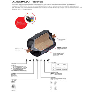 Danfoss 023Z0034 Filtro Secador 7/8pulg linea de Liquido para sistemas de aire acondicionado y refrigeracion DCL 307S Soldable 15.3-23tons Unidireccional 24.6cm Largo 8cm Ancho