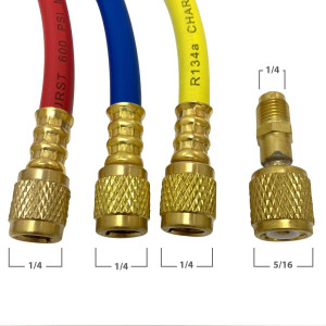 Appli Parts APMG-A3B36 R134,R22,R404,R410a Manifold Gauge Set, Brass Body, Includes 36 in long 1/4in SAE Hose Set and 5/16 in to 1/4 in SAE Adapter, Pressure psi, Temperature Fahrenheit Scales
