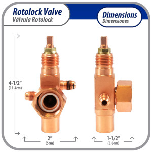 Appli Parts APRV-VA10 Valvula Rotolock V10 1 pulg x 5/8 pulg Soldable con puertos de acceso de 1/4 pulg Universal para sistemas de refrigeracion y aire acondicionado