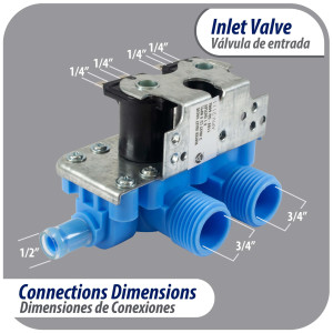 WH13X81 Appli Parts Valvula de entrada de agua para lavadora 2 Entradas de 3/4 NPT y 1 Salida 1/2 conexion rapida 110-120V 50/60Hz remplazo universal para lavadoras General Electric y otras marcas APIV-2111
