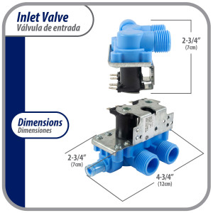 WH13X81 Appli Parts Valvula de entrada de agua para lavadora 2 Entradas de 3/4 NPT y 1 Salida 1/2 conexion rapida 110-120V 50/60Hz remplazo universal para lavadoras General Electric y otras marcas APIV-2111
