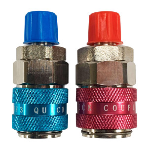 Appli Parts APQC-134K kit R134a de adaptador de acoplamiento rapido para carga de aire acondicionado automotriz incluye conexiones de presion de grado profesional recto alto y bajo de 1/4 pulg